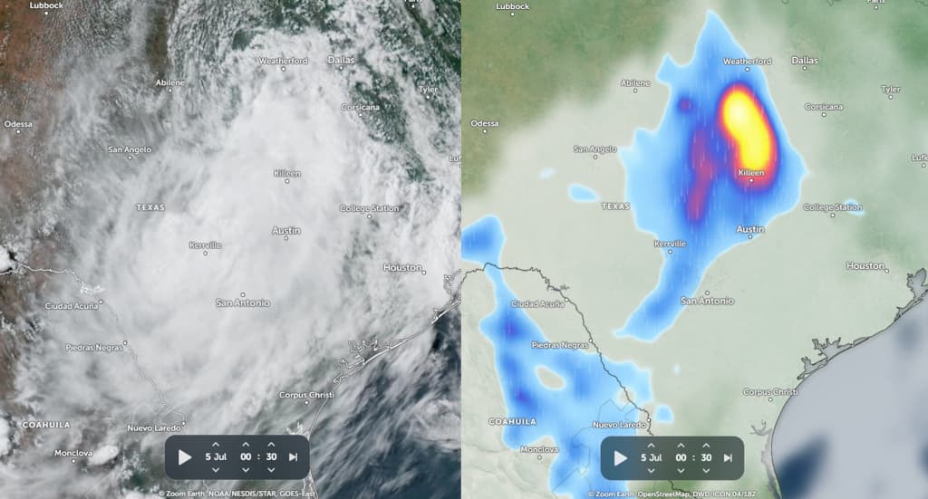 Texas weather map showing rapid storm development and precipitation patterns